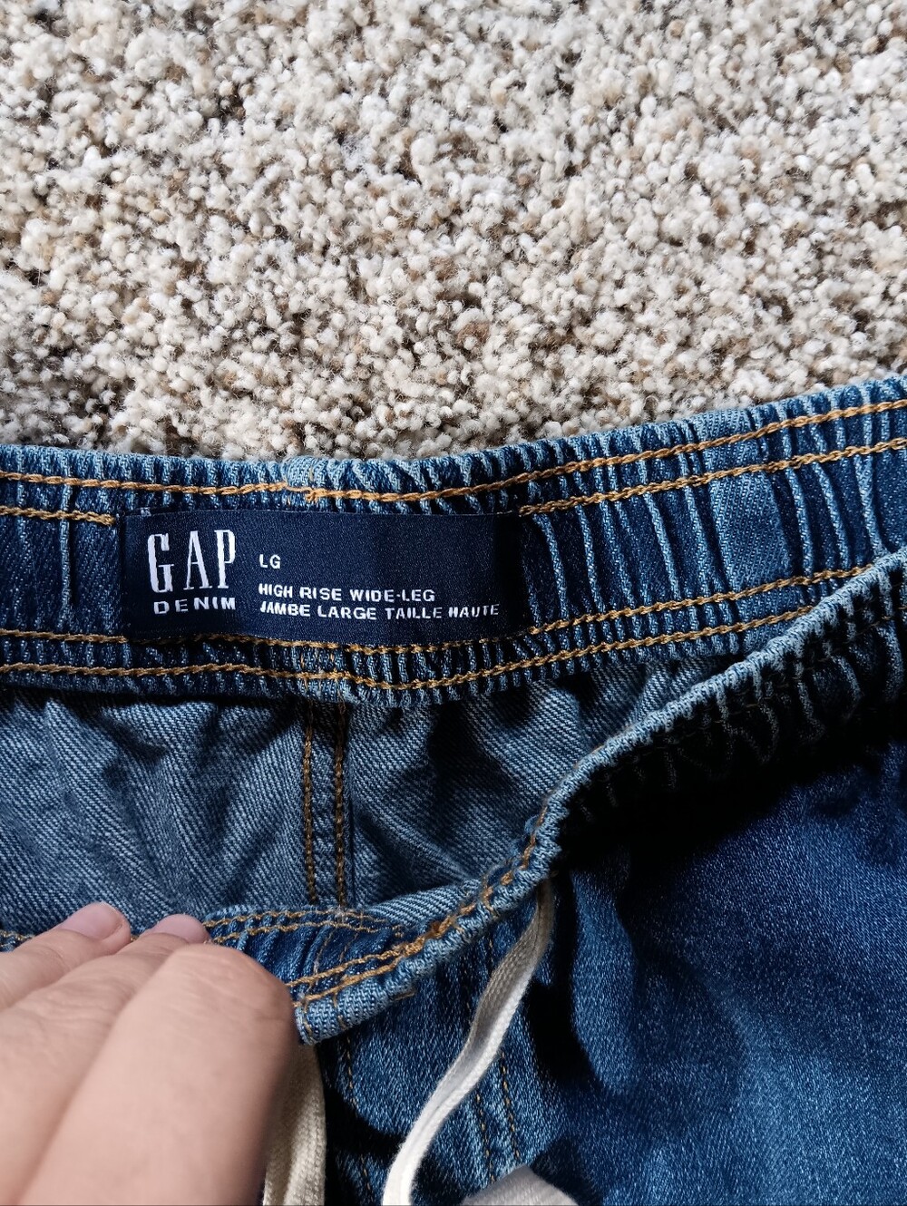 NWT GAP Wide Leg High Rise Elastic Drawstring Jeans Medium Blue Casual - Picture 3 of 5